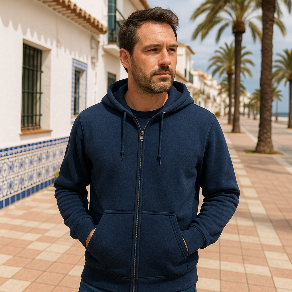 Sudadera con Capucha Azul Oscuro con Cremallera Completa