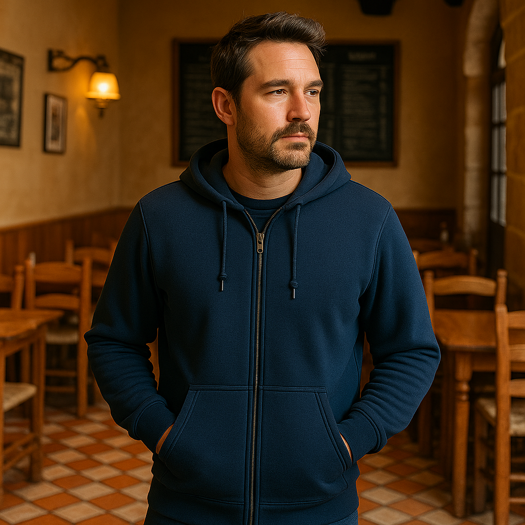 Sudadera con Capucha Azul Oscuro con Cremallera Completa