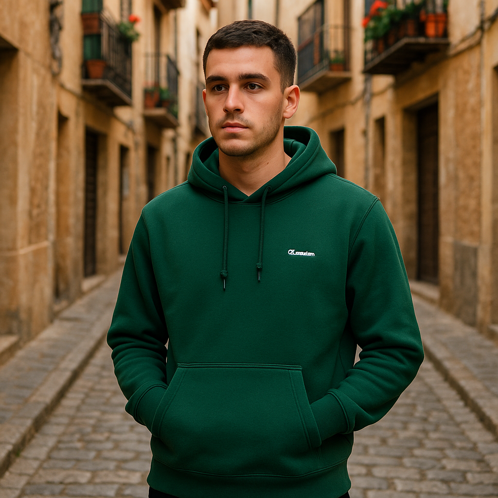 Sudadera con Capucha Verde con Detalle de Logo Sutil