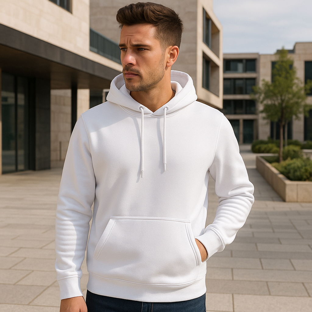 Sudadera con Capucha Blanca de Corte Recto