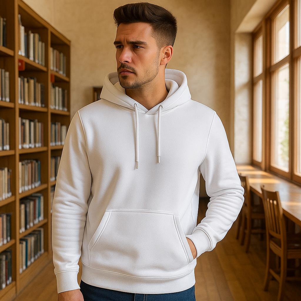 Sudadera con Capucha Blanca de Corte Recto
