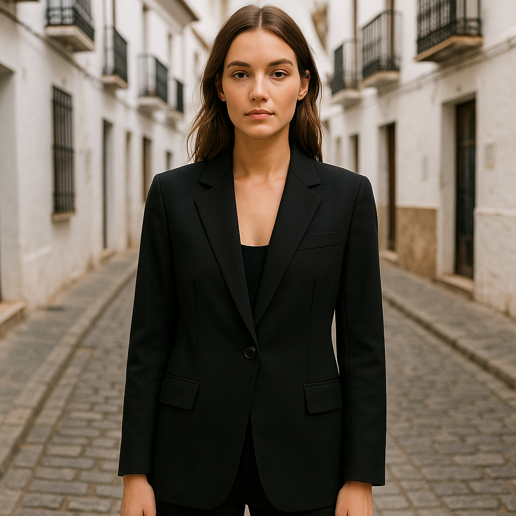 Blazer de Mujer Negra con Botonadura Simple y Corte Recto