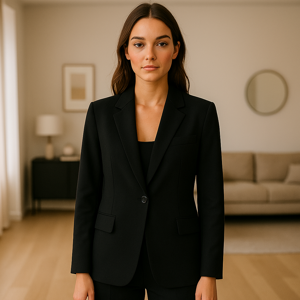 Blazer de Mujer Negra con Botonadura Simple y Corte Recto