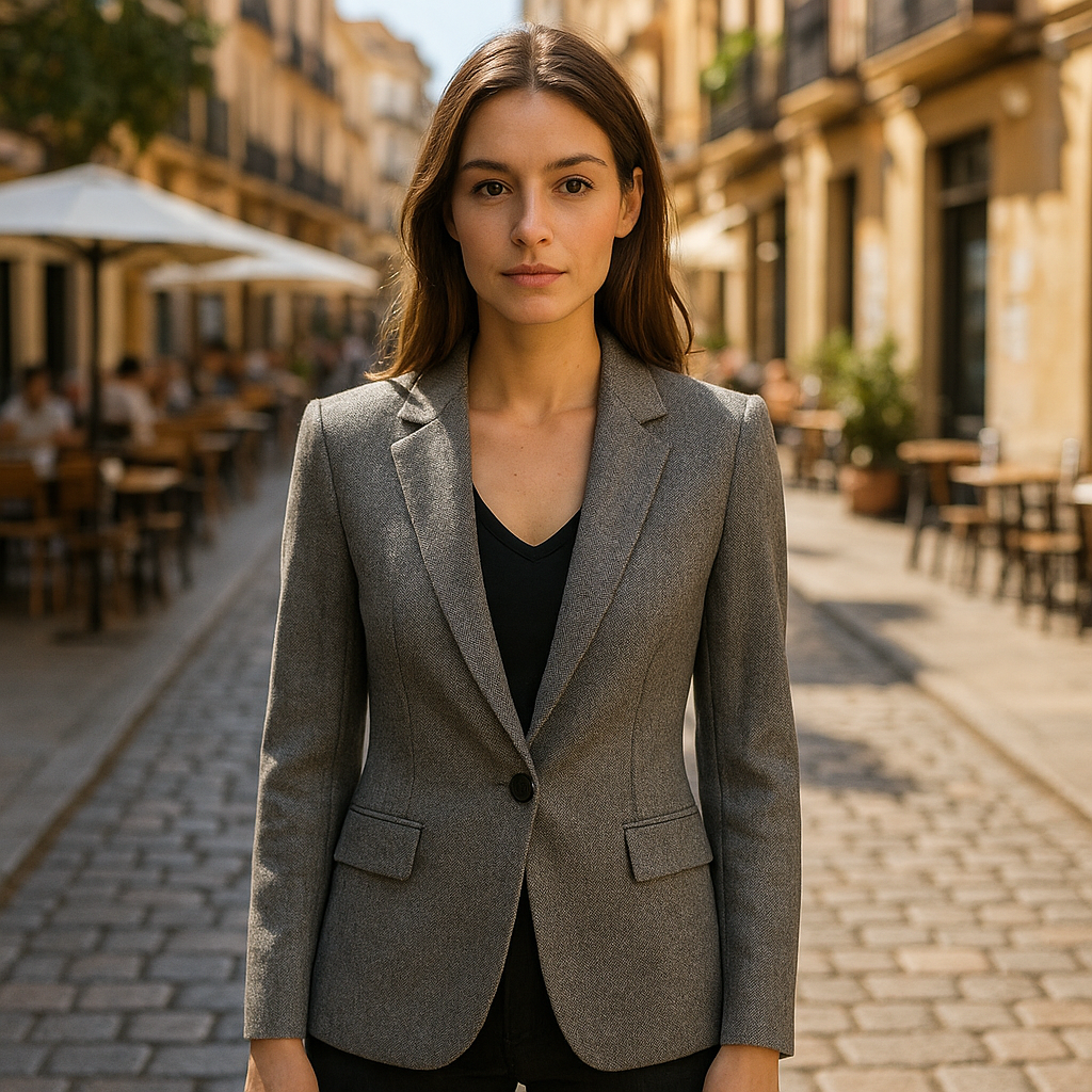Blazer de Mujer Gris Jaspeado con Corte Recto