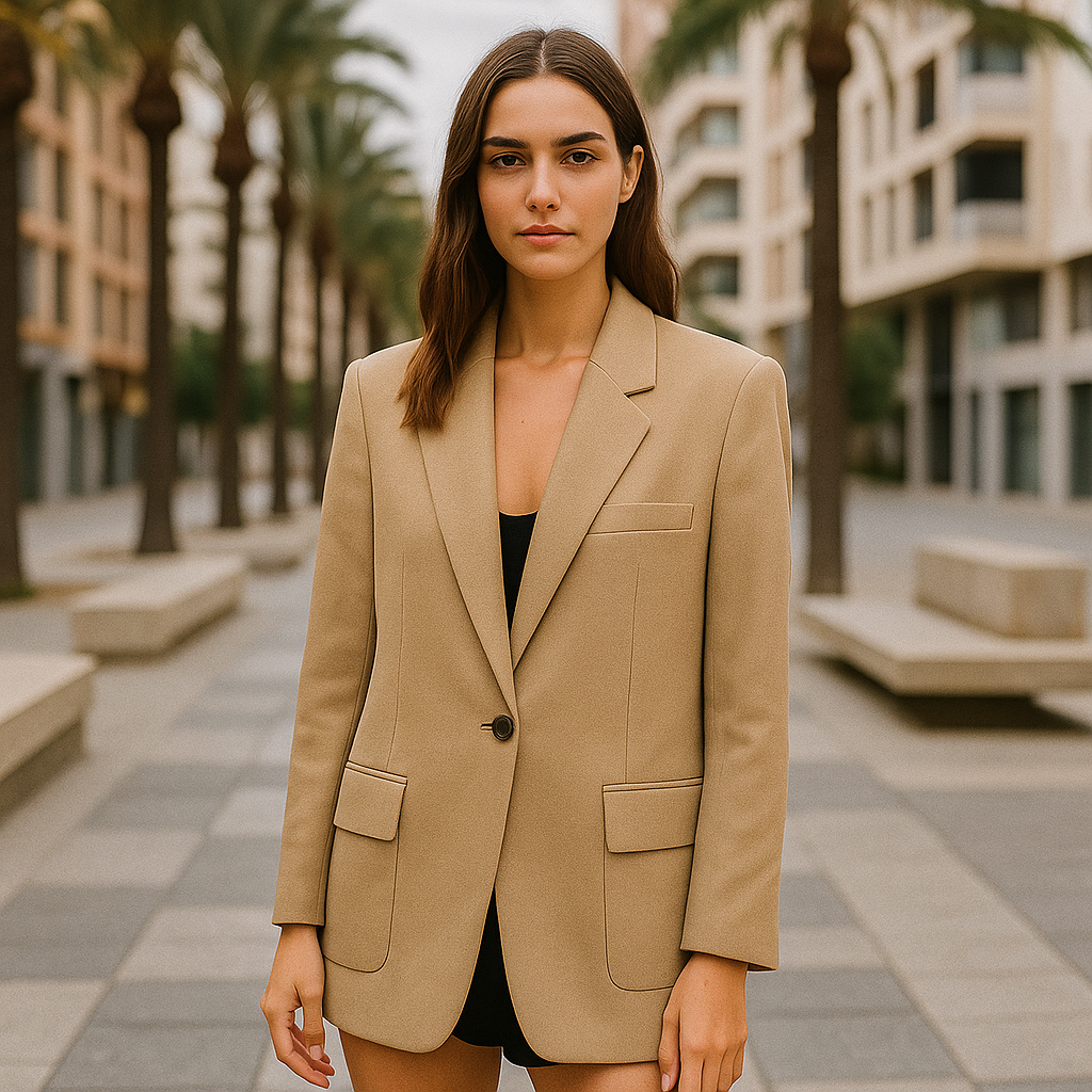 Blazer de Mujer Beige Oversize con Solapas Largas